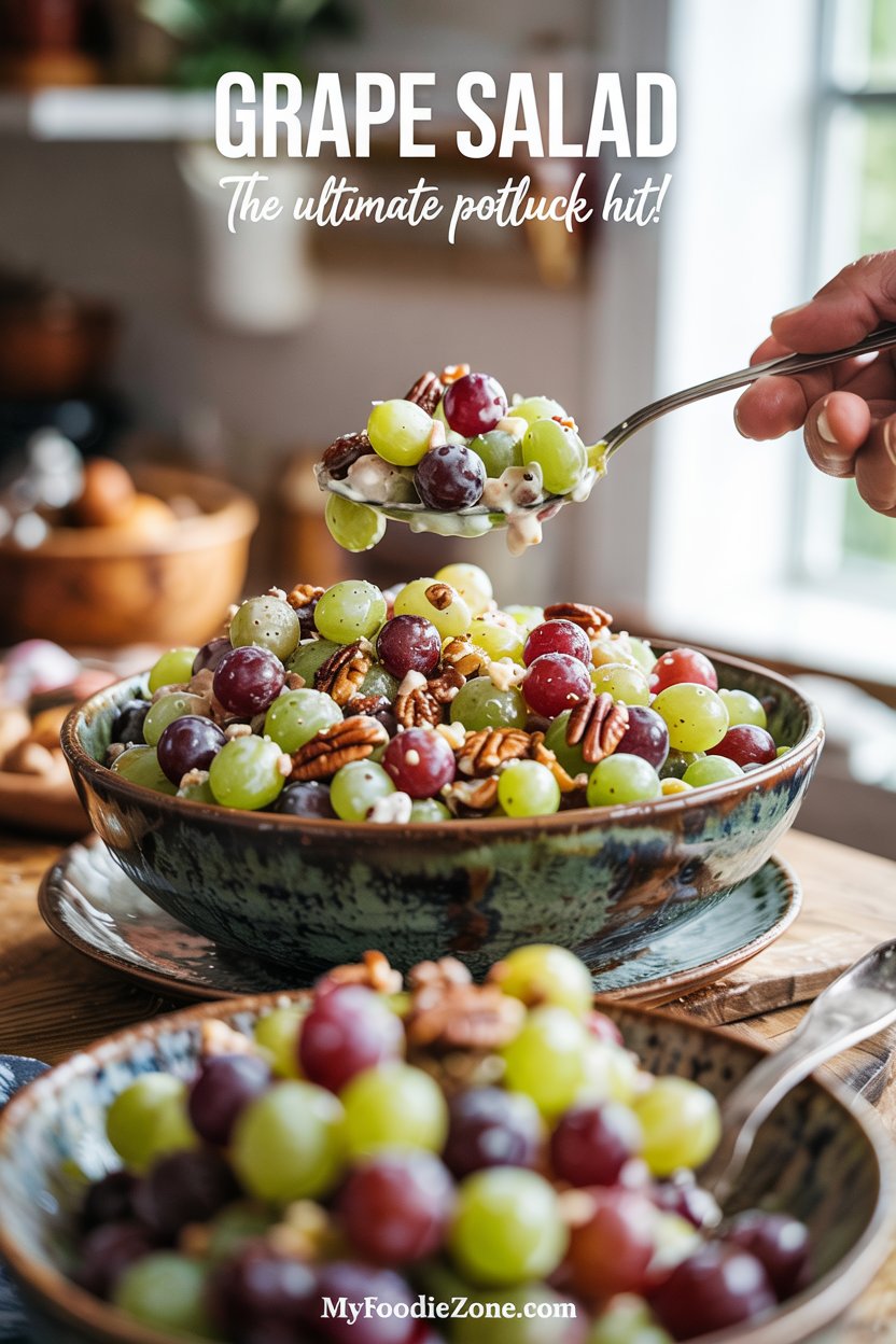 Creamy Grape Salad with Brown Sugar Pecans