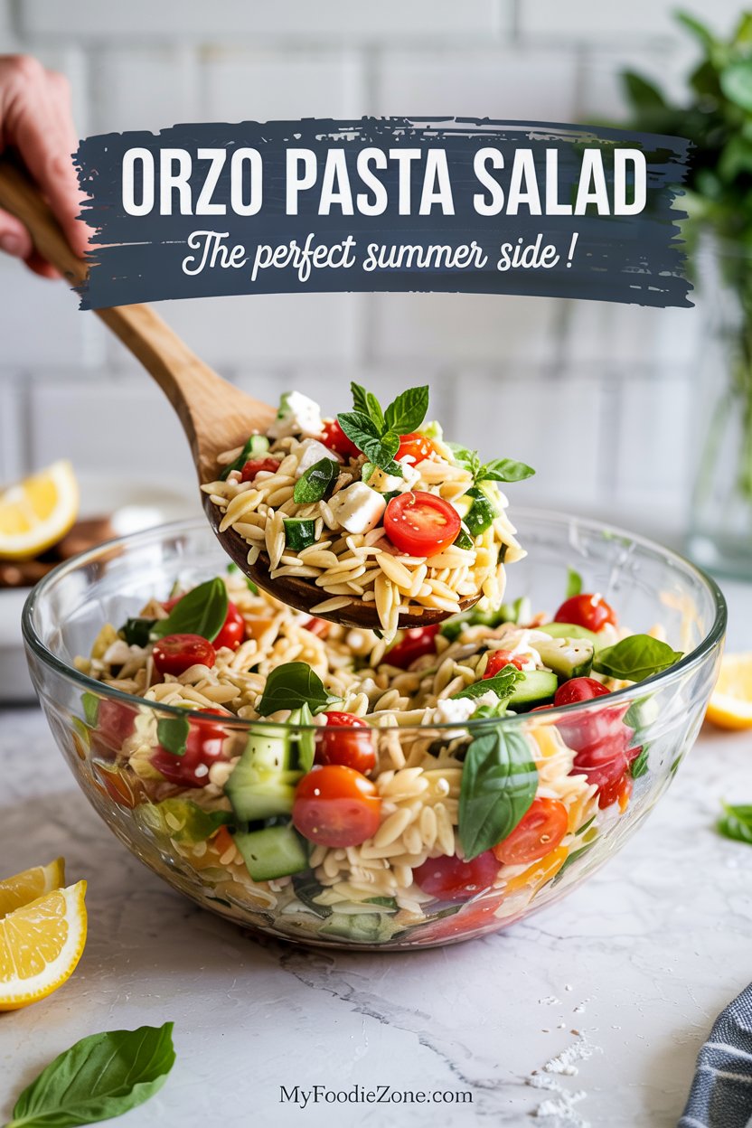 Lemon Orzo Pasta Salad with Feta and Chickpeas